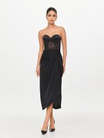 Front view of the BEYOURA Valentine Bustier sculptLOVE corset in black styled with satin skirt