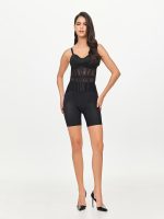 Front view of the BEYOURA Valentine Underbust sculptLOVE corset in black with lace detail