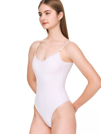 Closeup side view of the BEYOURA Clara Camisole sculptLOVE bodysuit in white