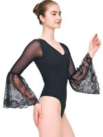 Right side view of BEYOURA Clara flared mesh sculptLOVE bodysuit in black