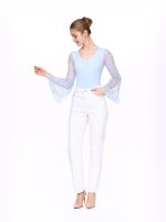 Full body view of BEYOURA Clara flared mesh sculptLOVE bodysuit in lilac