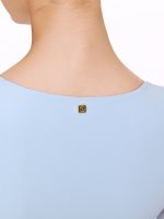 Closeup detail view of BEYOURA Clara flared mesh sculptLOVE bodysuit in lilac