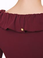Closeup detail view of BEYOURA Clara ruffle trim sculptLOVE bodysuit in burgundy