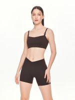 Medium close-up front view of the BEYOURA Elliana V-Line luxeFIT Shorts in brown