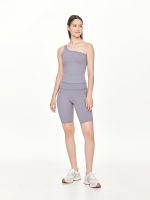 Full front view of the BEYOURA Charlotte Asymmetrical luxeFIT Top in grey blue