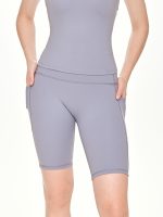 Close-up front view of the BEYOURA Elliana Sculpted luxeFIT Biker Shorts in blue