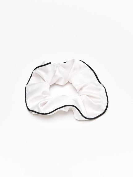 Full front view of the BEYOURA Elysian Scrunchy in the shade coconut milk