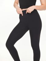 Medium close-up front view of the BEYOURA Estelle Bare Touch luxeFIT Leggings in black