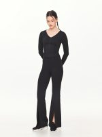 Full front view of the BEYOURA Estelle Flared luxeFIT Leggings in black