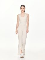Full front view of the BEYOURA Estelle Flared luxeFIT Leggings in off-white