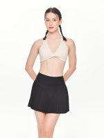 Medium close-up front view of the BEYOURA Noelle Pleated luxeFIT Skort in black