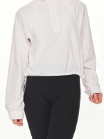 Medium close-up back view of the BEYOURA Madeleine Cropped luxeFIT Lightweight Pullover in off-white