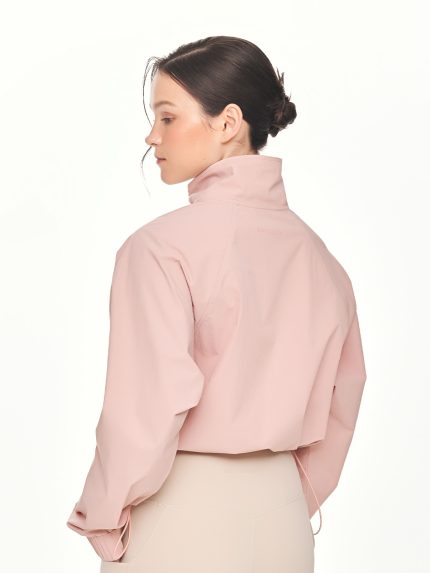 Close-up back view of the BEYOURA Madeleine Cropped luxeFIT Lightweight Pullover in pink