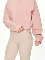 Medium close-up back view of the BEYOURA Madeleine Cropped luxeFIT Lightweight Pullover in pink