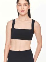 Close-up front view of the BEYOURA Giselle Broad Strap luxeFIT Sports Bra in black
