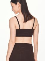 Close-up back view of the BEYOURA Giselle Duostrap luxeFIT Sports Bra in brown