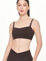 Close-up front view of the BEYOURA Giselle Duostrap Strap luxeFIT Sports Bra in brown