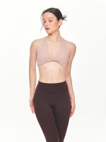 Medium close-up front view of the BEYOURA Giselle Twist luxeFIT Sports Bra in pink