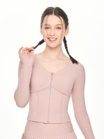 Close-up front view of the BEYOURA Madeleine Body Hugging luxeFIT Jacket in pink