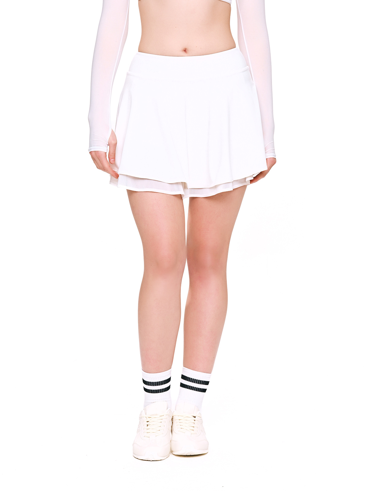 celestine-a-line-luxefit-skirt-white-front Front view of BEYOURA Celestine A-line LuxeFIT skirt in white