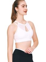 Side view of BEYOURA Celestine mesh LuxeFIT sports bra in white